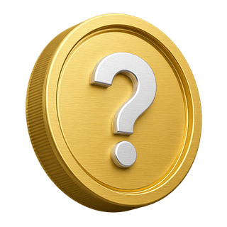 Página de preguntas frecuentes con moneda decorativa de oro 3D que tiene un signo de interrogación